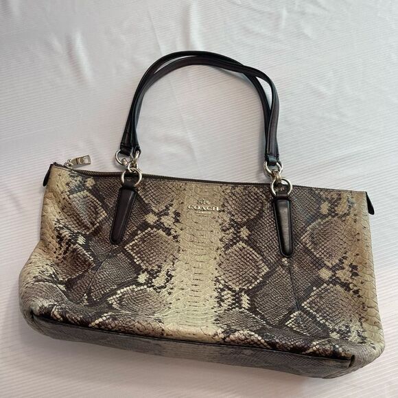 Coach Snake Print Shoulder Bag - Black and Tan - Picture 1 of 12